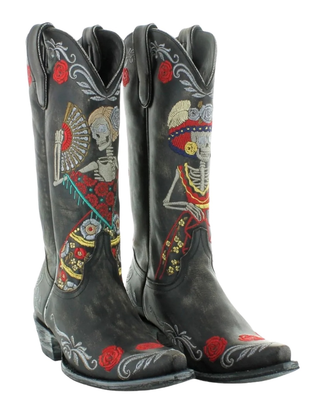 Old Gringo Reinas embroidered lady skeltons and red roses boots RTL $725 8 New
